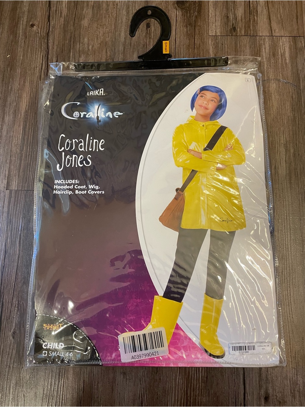 Spirit Coraline Jones Yellow Raincoat Costume with Blue Wig